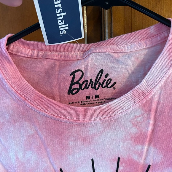 Barbie Pink and White Tie-Dye Junior/Womens Halloween Spider Web Tee - Picture 2 of 6